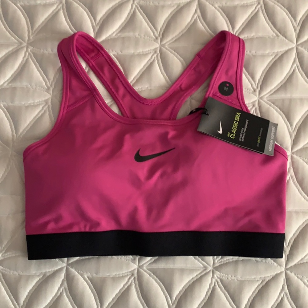 NWT Nike Sports Bra Size Medium, Pink with Black